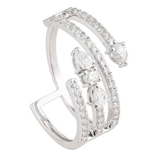 Modernist 14k White Gold Bypass Wrap Ring With 0.62ct Diamond Size 5.5 For Sale
