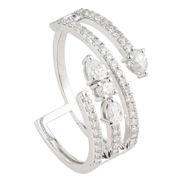 Modernist 14k White Gold Bypass Wrap Ring With 0.62ct Diamond Size 5.5 For Sale