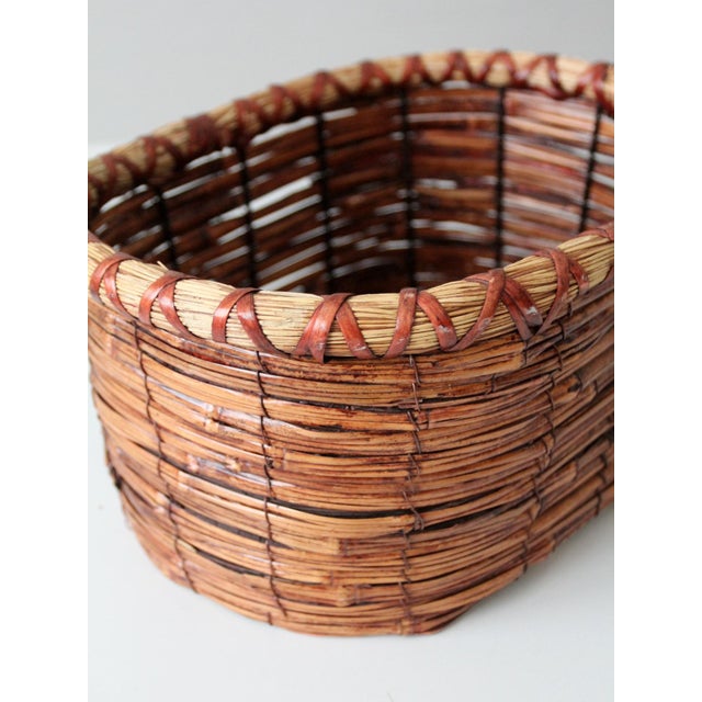 Vintage Woven Reed Oval Basket For Sale - Image 11 of 11