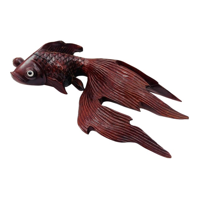 Japanese Hand Carved Wood Koi Fish Sculpture 1920 For Sale
