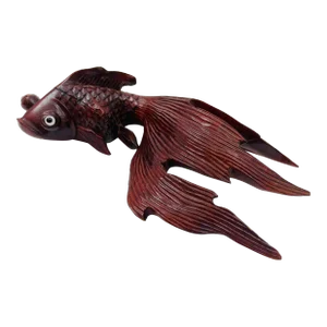 Japanese Hand Carved Wood Koi Fish Sculpture 1920
