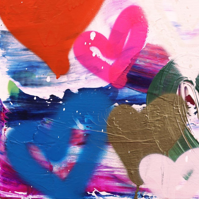 Karmic Hearts - Colorful Acrylic Art Original Abstract Heart Mixed Media Street Art Painting on Canvas For Sale - Image 4 of 9