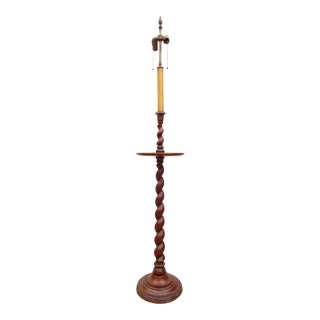 Antique Mahogany Barley Twist Floor Lamp W/ Side Table & Hubbell 2 Socket Chain For Sale