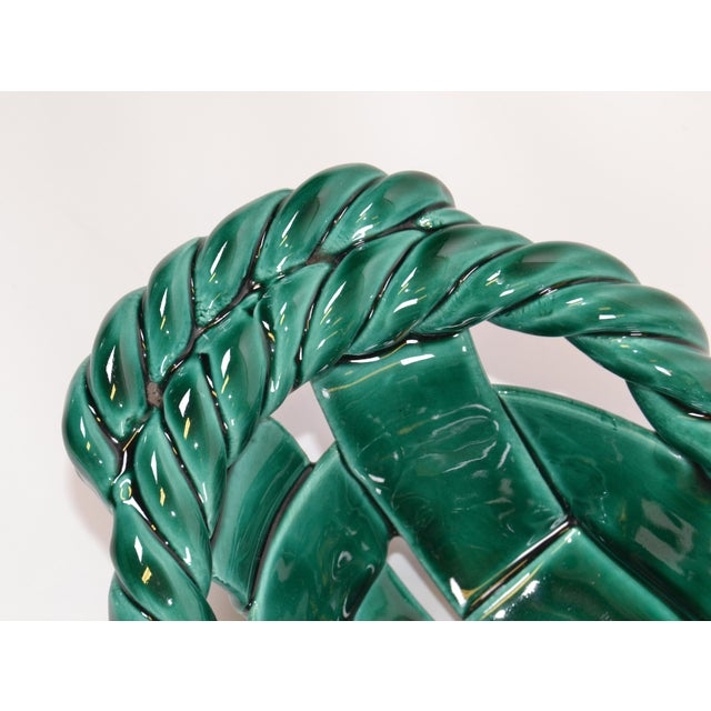 Ceramic Vallauris France Glazed Woven Ceramic Basket Emerald Green Mid-Century Modern For Sale - Image 7 of 12