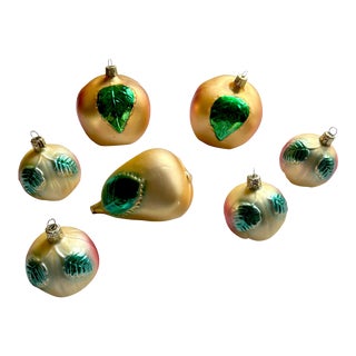 Vintage German Christborn Peach Christmas Ornaments - Lot of 7 For Sale