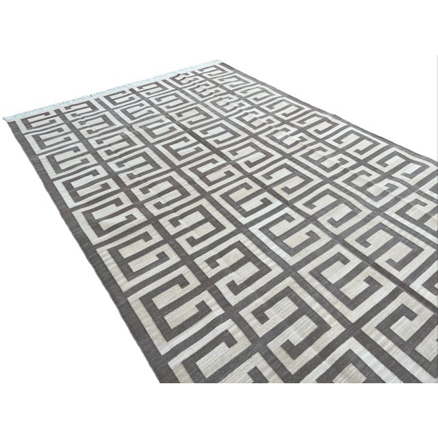 Textile Not Yet Made - Made To Order Handmade Cotton Natural Vegetable Dyed Beige and Brown Geometric Pattern Rug - 6'x9' For Sale - Image 7 of 11