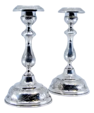 Silver Candlesticks with Floral Motifs, Set of 2