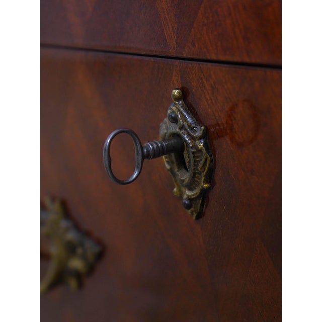 French Style Inlaid Mahogany Bombe Chest Commode For Sale - Image 9 of 17