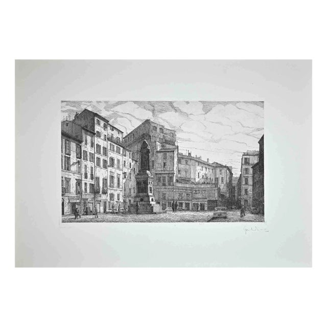 Giuseppe Malandrino, View of Piazza Campo Dé Fiori, Original Etching, 1970 For Sale