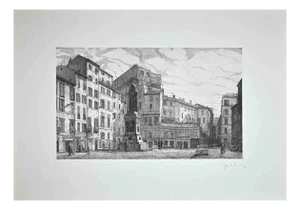 Giuseppe Malandrino, View of Piazza Campo Dé Fiori, Original Etching, 1970