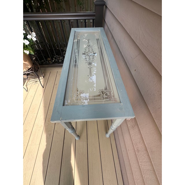 Vintage Etched Glass Carved Wood Console Table For Sale - Image 15 of 16