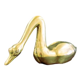 Large Vintage Sculpture Solid Brass Swan Attributed to Ethan Allen For Sale