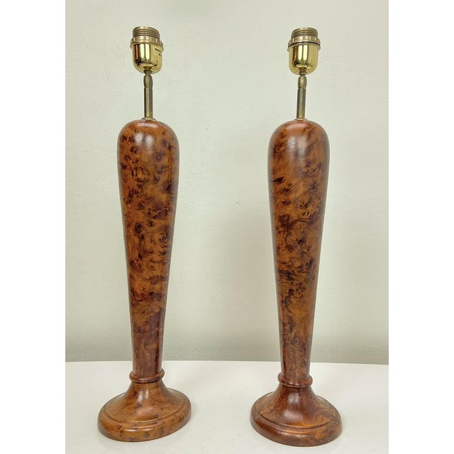 Classical Style Turned Burl Wood Table Lamps, 1970s, Set of 2 For Sale - Image 14 of 14