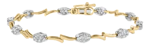 10K White and Yellow Gold 1.00 Cttw Diamond Oval Shaped Cluster Link Bracelet (I-J Color, SI2-I1 Cla