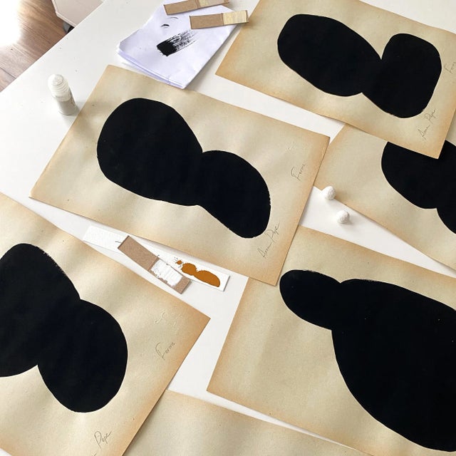 Contemporary "Forms" Contemporary Minimalist Gouache Painting on Vintage Paper - Set of 6 For Sale - Image 3 of 6