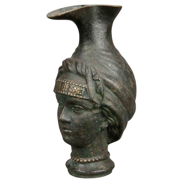 Gray Bronze Jug Sculpture with Female Head Design, Early 20th Century For Sale - Image 8 of 8