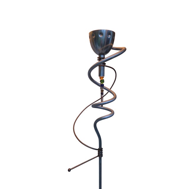 1990s Post-Modern Memphis Style Torchier Floor Lamp Sculptural Design Copper Aluminum For Sale - Image 17 of 18