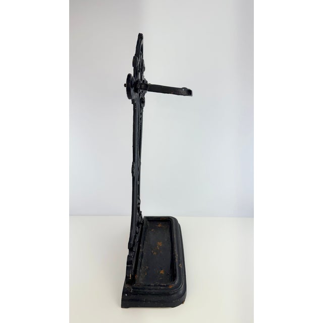 Antique Victorian Black Cast Iron Umbrella & Cane Stand With Removable Drip Tray For Sale - Image 11 of 14