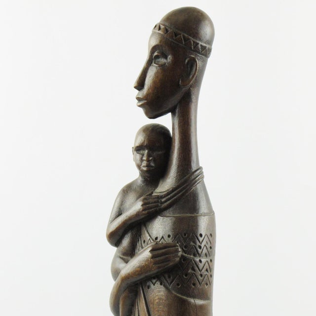 Mother and Baby Wood Sculpture by African Artist Ndatite Ilo For Sale In Atlanta - Image 6 of 11