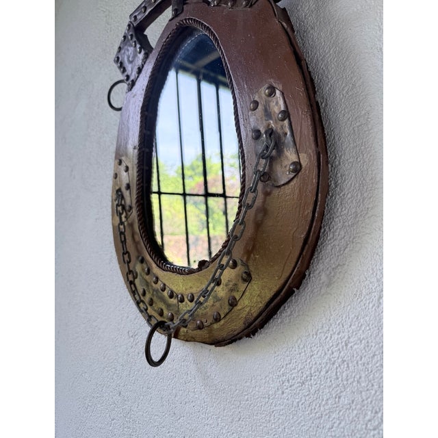 Brown Brutalist Handcrafted Horse Mirror, 1950s For Sale - Image 8 of 18