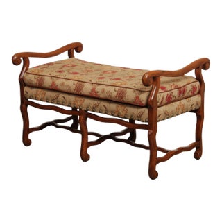 French Louis XIII Style Custom Upholstered Six Leg Window Bench For Sale