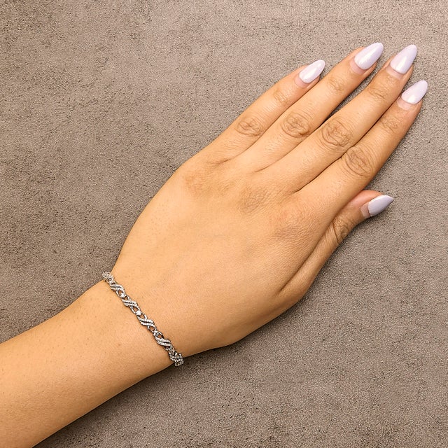 .925 Sterling Silver 1/2 Cttw Diamond Weave and Station Bolo Bracelet For Sale - Image 4 of 5