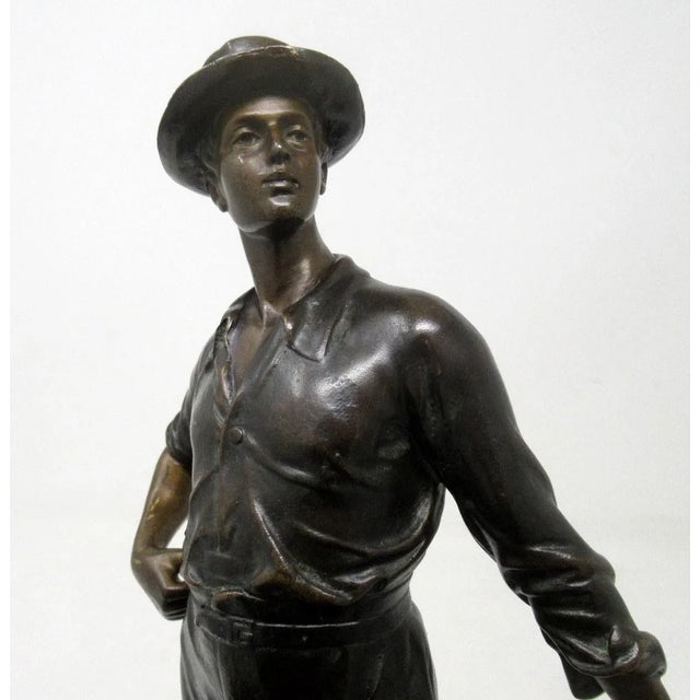 Antique German Bronze Male Boy Figure Sienna Marble Constantin Holand Art Deco For Sale - Image 6 of 12