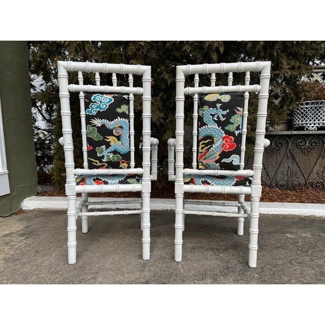 White Pair of White Wooden Faux Bamboo Chairs For Sale - Image 8 of 12