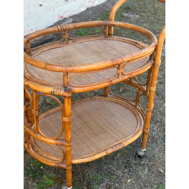 Vintage Rattan Bar Cart For Sale - Image 4 of 10