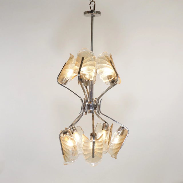 Mid-Century Modern Vintage Italian Fixture With Textured Glass and Amber Accents For Sale - Image 3 of 12