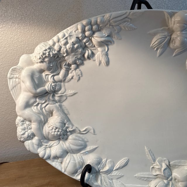 1980s Italian Ceramic Platter Made for Gumps. Fruit and Cherubs For Sale - Image 6 of 12