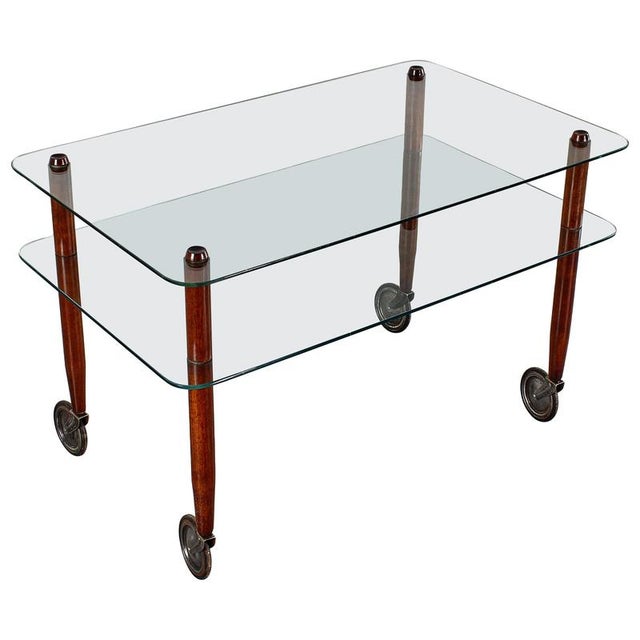 Wood and Glass Coffee Serving Cart attributed to Gio Ponti for Vitrex, Italy, 1940s For Sale - Image 17 of 17
