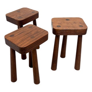 Brutalist Stool in Elm Wood For Sale