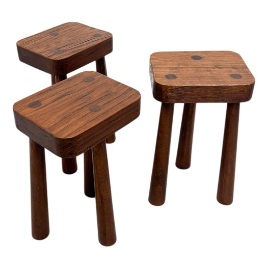 Brutalist Stool in Elm Wood For Sale