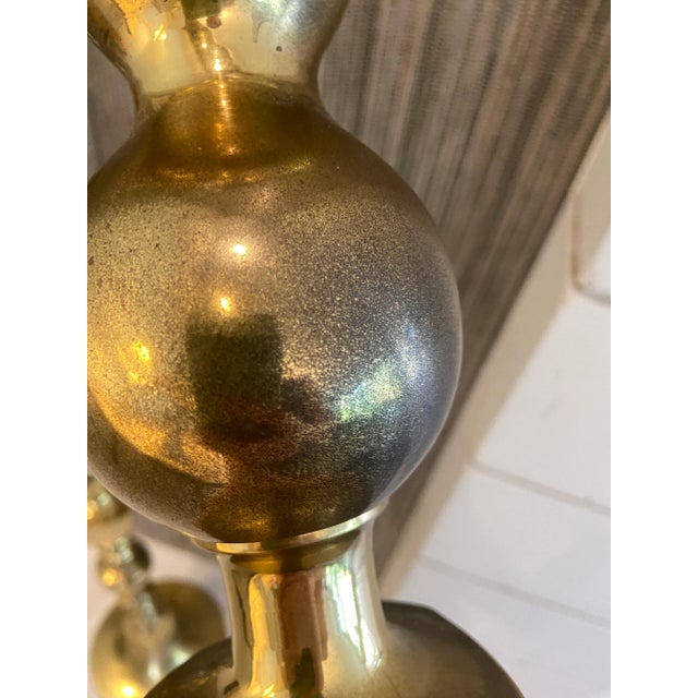 Monumental Pair of Mid 20th Century Brass Floor Candleholders For Sale - Image 10 of 11