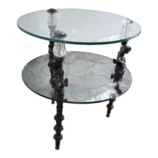 Vintage Hollywood Regency Cherub Two-Tier Glass & Mirrored Side Table For Sale