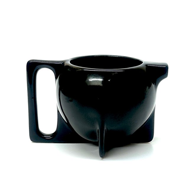 1980s Bauhaus Revival Spherical Black Ceramic Creamer & Sugar Bowl Set Attributed to Cowan Pottery For Sale In Miami - Image 6 of 10
