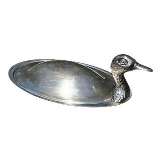 Oval Silver Plate Mallard Duck Serving Tray by Teghini Firenze For Sale