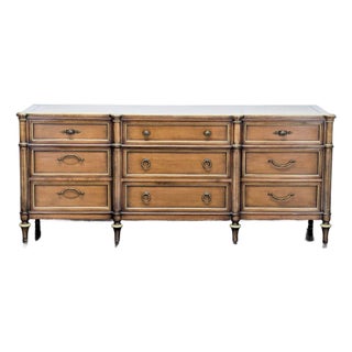 Vintage Dixon-Powdermaker Vintage 9-Drawer Wood Dresser With Brass Accents For Sale