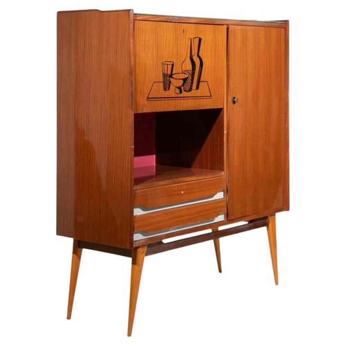 Elegant Italian bar cabinet produced during the late 1950s or early 1960s, exemplifying the refined aesthetic of Mid-...