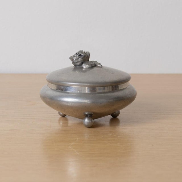 1930s French Pewter Floral Vide Poche With Lid For Sale - Image 4 of 11
