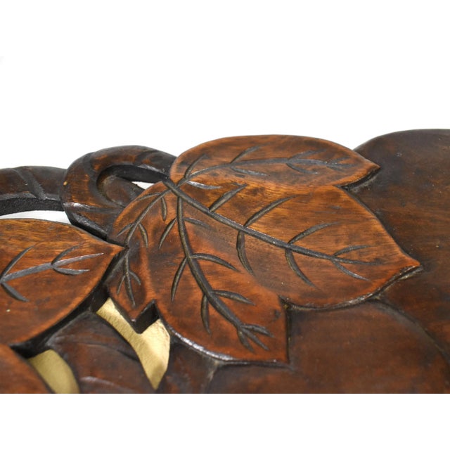 Hand Carved Solid Wood Leaves Fruit Design Tray Centerpiece For Sale - Image 9 of 12