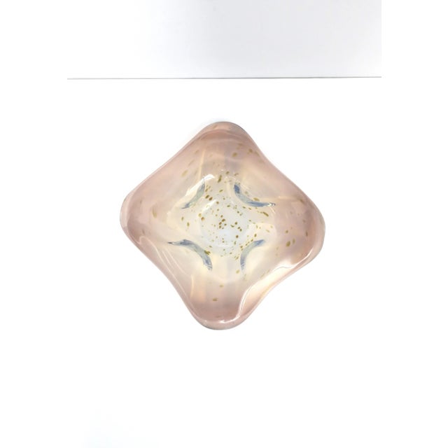 Italian Murano Art Glass Bowl White Opaline, Pink and Shimmering Gold Drops For Sale - Image 9 of 12
