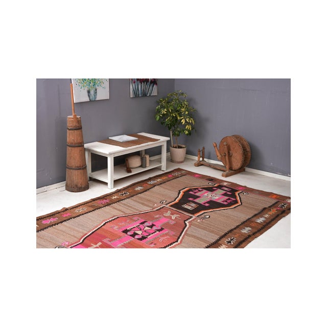 Large Vintage Turkish Kars Kilim Rug - 6`3″ X 12`10″ For Sale In Los Angeles - Image 6 of 6