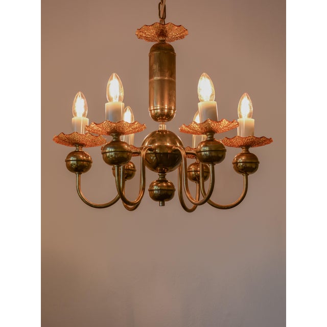 Mid-Century Modern Vintage Bohemian Amber Glass Chandelier, Kamenický Šenov, 6-Light, 1970s For Sale - Image 3 of 7
