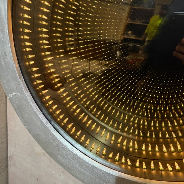 Round Infinity Wall Mirror Featuring a Textured Silver-Finished Frame For Sale - Image 9 of 11