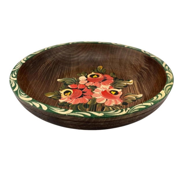Mid 20th Century Hand-Painted Folk Art Wooden Bowl, Floral Tole Design For Sale - Image 9 of 12