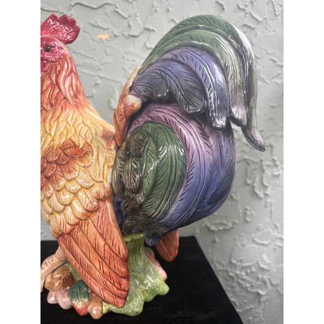 Brown Vintage Fitz & Floyd Coq Du Village Hand Crafted Ceramic Rooster Figurine, 14” French Country Farmhouse Decor For Sale - Image 8 of 10