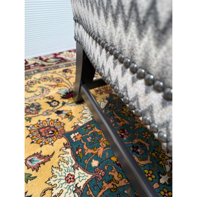 Chevron Printed Wool Felt Wingback Chair For Sale - Image 10 of 12