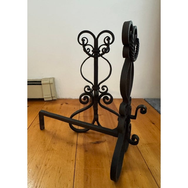 Vintage Cast Iron Filligree Andirons For Sale In New York - Image 6 of 8